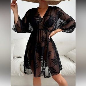🔴Sheer Black Leaf Pattern Dress